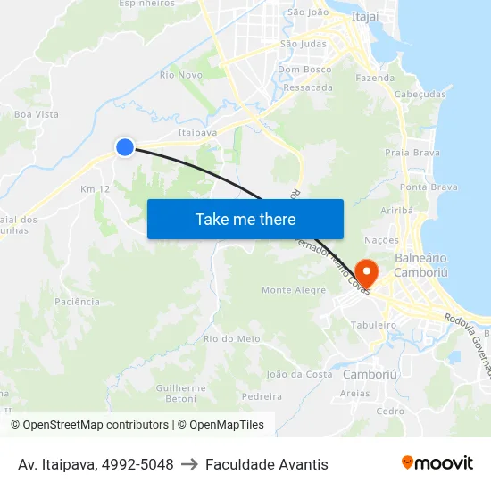 Av. Itaipava, 4992-5048 to Faculdade Avantis map