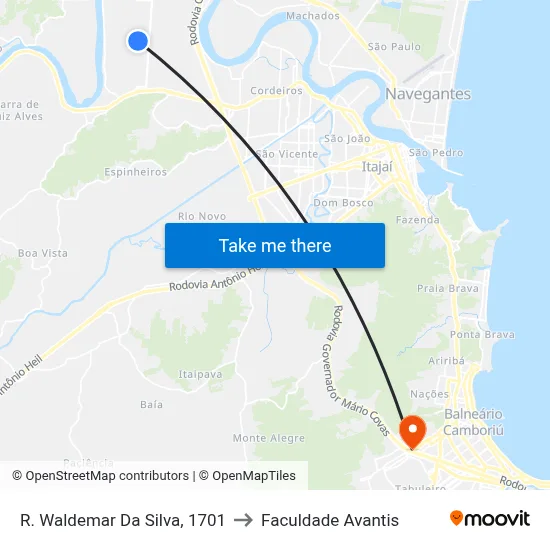 R. Waldemar Da Silva, 1701 to Faculdade Avantis map
