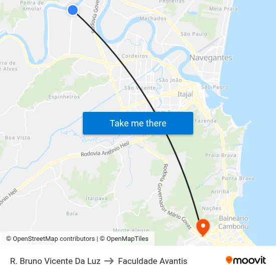 R. Bruno Vicente Da Luz to Faculdade Avantis map
