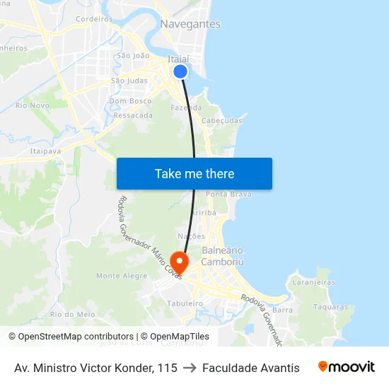 Av. Ministro Victor Konder, 115 to Faculdade Avantis map