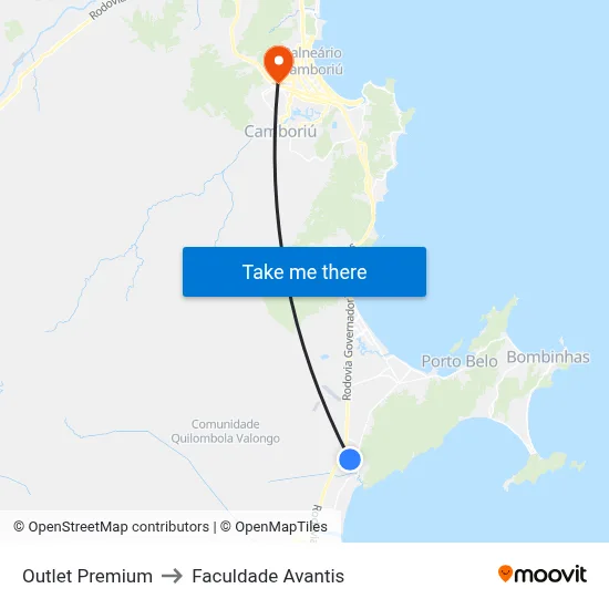 Outlet Premium to Faculdade Avantis map