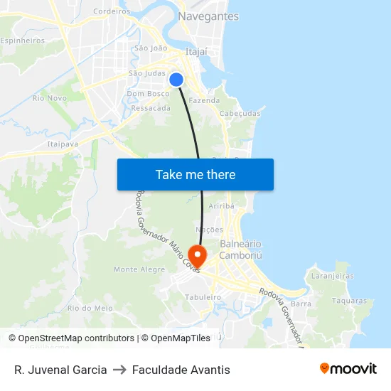 R. Juvenal Garcia to Faculdade Avantis map