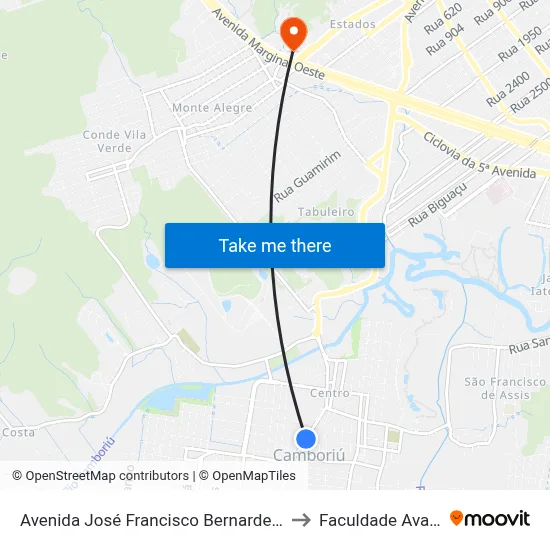 Avenida José Francisco Bernardes, 279 to Faculdade Avantis map