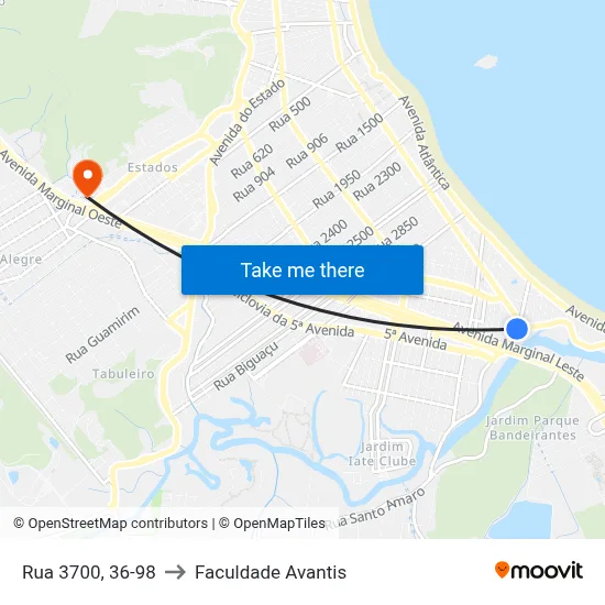 Rua 3700, 36-98 to Faculdade Avantis map