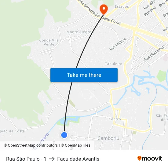 Rua São Paulo - 1 to Faculdade Avantis map