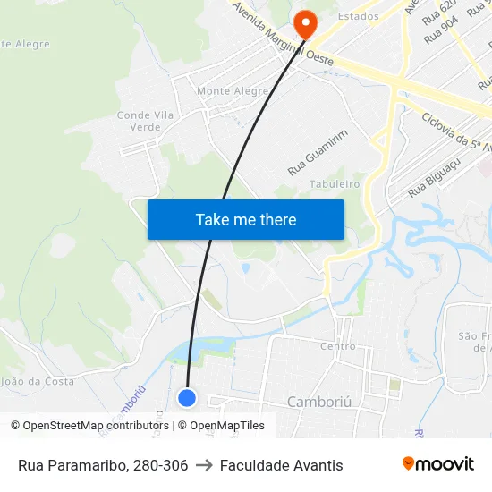 Rua Paramaribo, 280-306 to Faculdade Avantis map