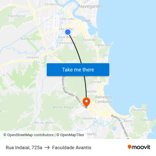 Rua Indaial, 725a to Faculdade Avantis map