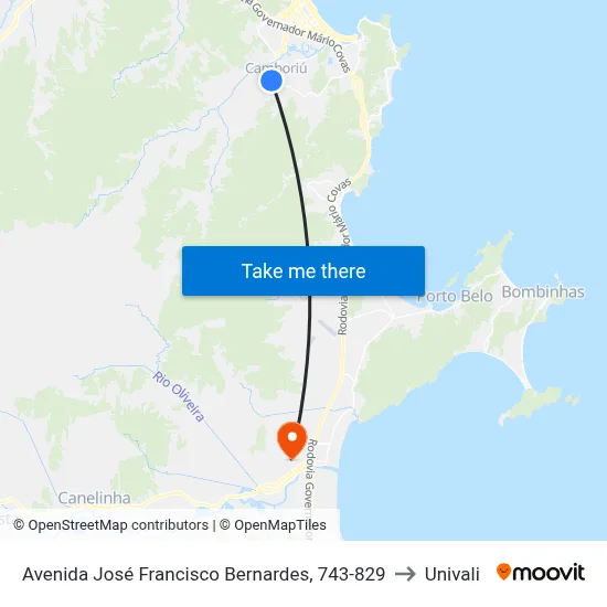 Avenida José Francisco Bernardes, 743-829 to Univali map