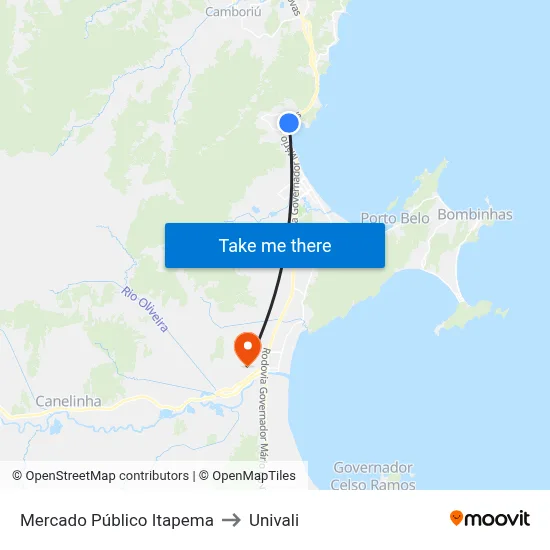 Mercado Público Itapema to Univali map