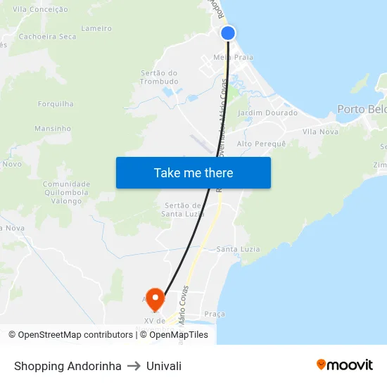 Shopping Andorinha to Univali map