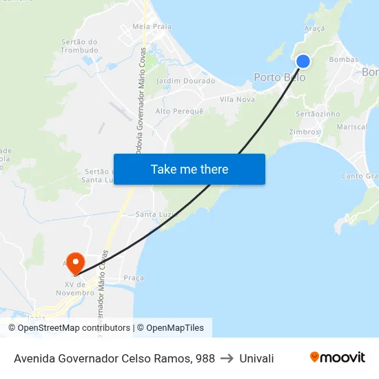 Avenida Governador Celso Ramos, 988 to Univali map