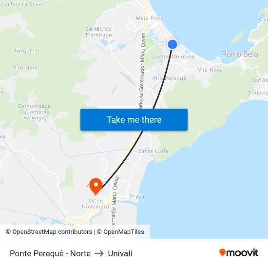 Ponte Perequê - Norte to Univali map
