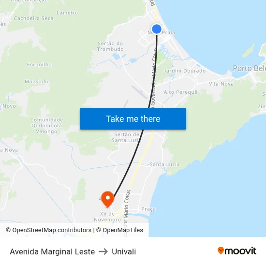 Avenida Marginal Leste to Univali map