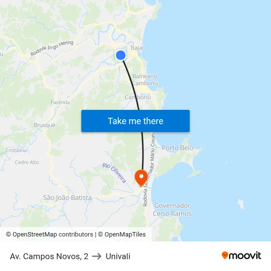 Av. Campos Novos, 2 to Univali map