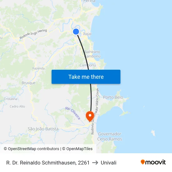 R. Dr. Reinaldo Schmithausen, 2261 to Univali map