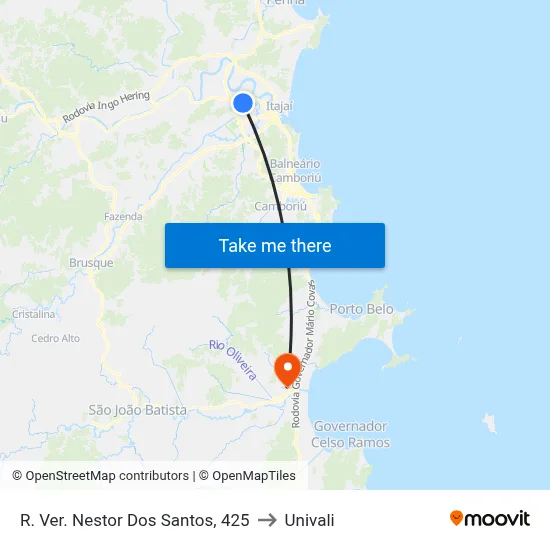 R. Ver. Nestor Dos Santos, 425 to Univali map