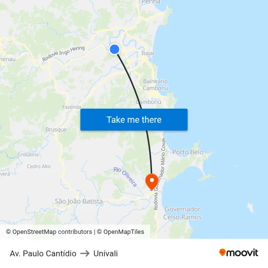 Av. Paulo Cantídio to Univali map