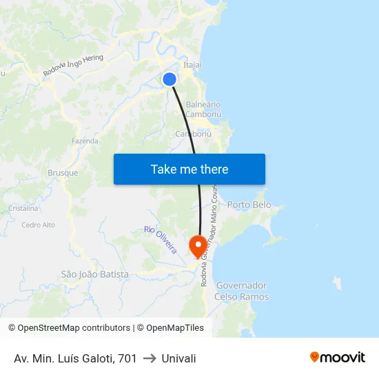 Av. Min. Luís Galoti, 701 to Univali map