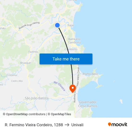 R. Fermino Vieira Cordeiro, 1288 to Univali map