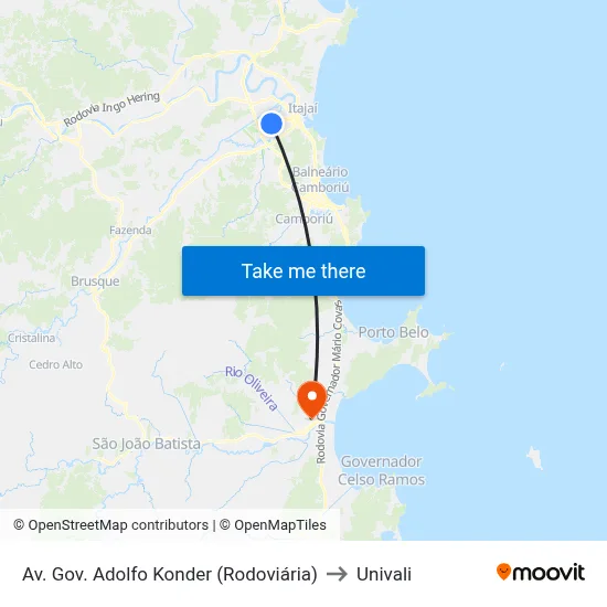 Av. Gov. Adolfo Konder (Rodoviária) to Univali map