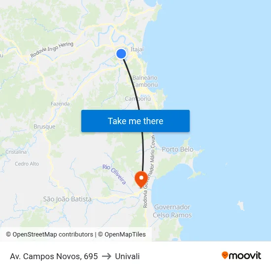 Av. Campos Novos, 695 to Univali map