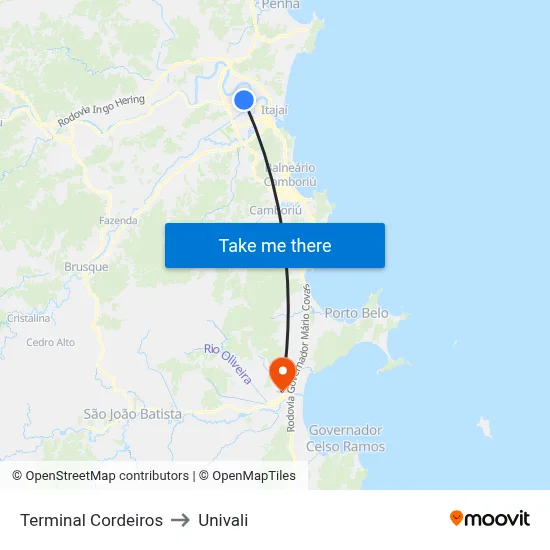 Terminal Cordeiros to Univali map