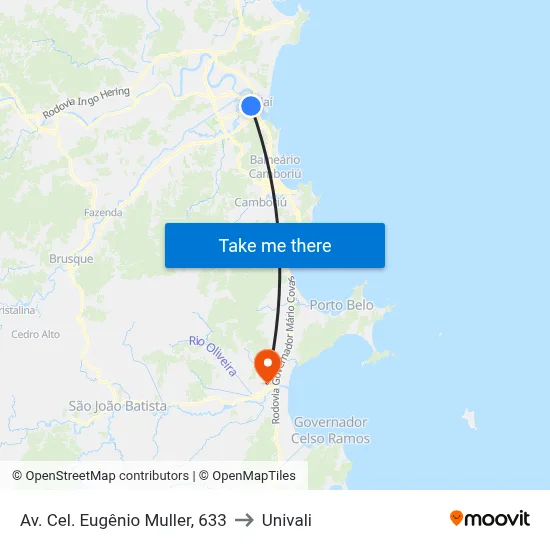 Av. Cel. Eugênio Muller, 633 to Univali map