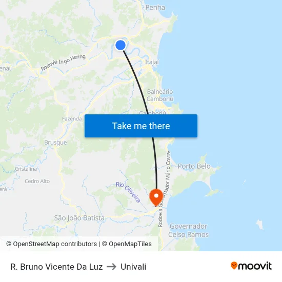 R. Bruno Vicente Da Luz to Univali map