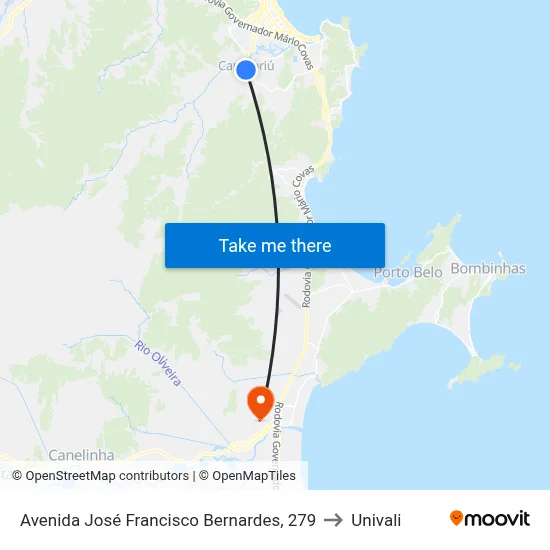 Avenida José Francisco Bernardes, 279 to Univali map