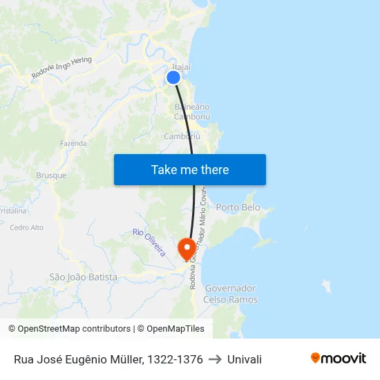 Rua José Eugênio Müller, 1322-1376 to Univali map