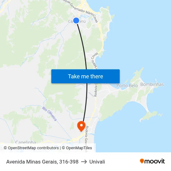 Avenida Minas Gerais, 316-398 to Univali map