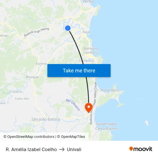 R. Amélia Izabel Coelho to Univali map