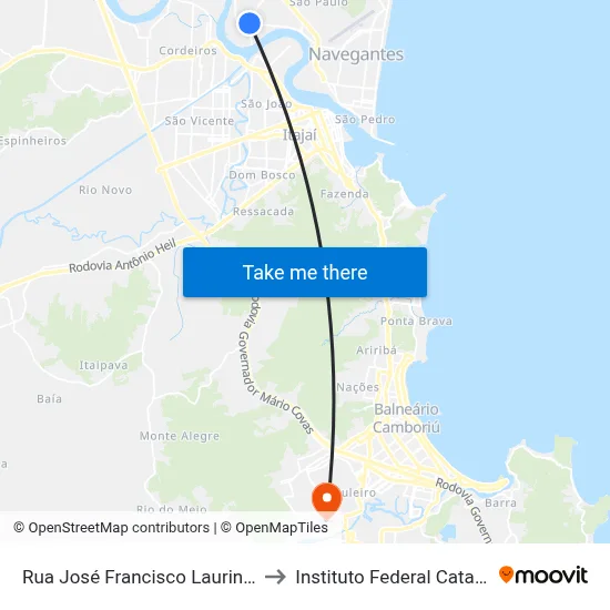 Rua José Francisco Laurindo 2129 to Instituto Federal Catarinense map