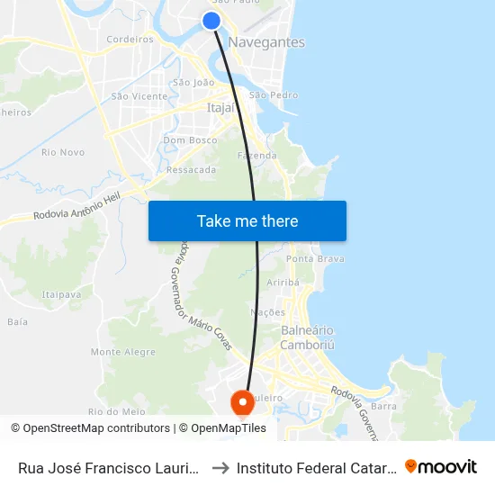 Rua José Francisco Laurindo 977 to Instituto Federal Catarinense map