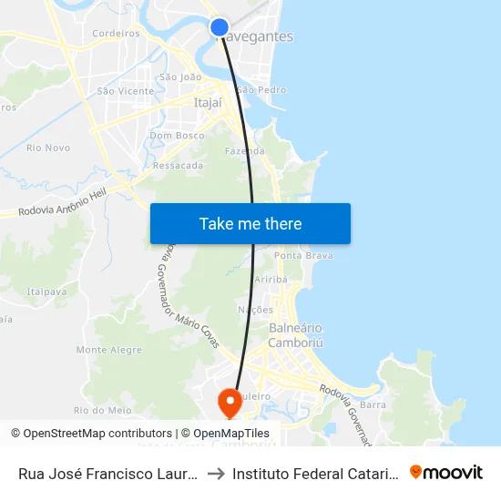 Rua José Francisco Laurindo 6 to Instituto Federal Catarinense map