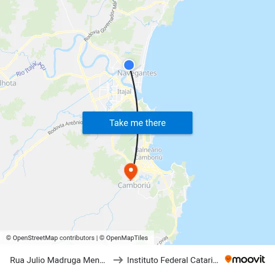 Rua Julio Madruga Mendes 28 to Instituto Federal Catarinense map