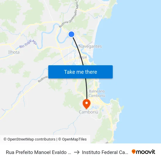 Rua Prefeito Manoel Evaldo Müller 2548 to Instituto Federal Catarinense map