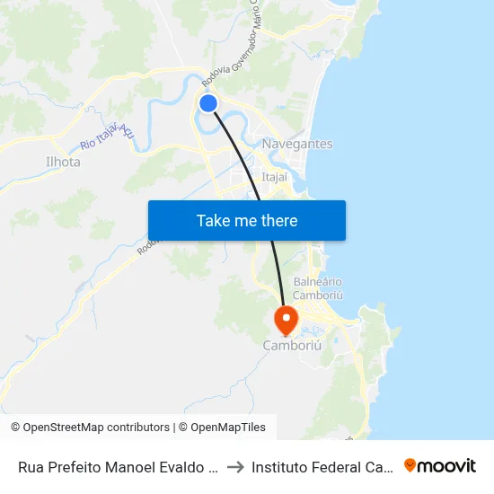 Rua Prefeito Manoel Evaldo Müller 5274 to Instituto Federal Catarinense map