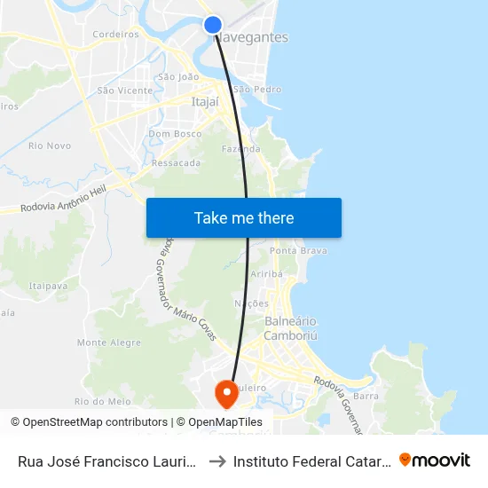 Rua José Francisco Laurindo 232 to Instituto Federal Catarinense map