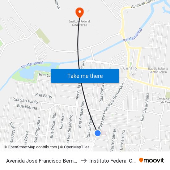 Avenida José Francisco Bernardes, 743-829 to Instituto Federal Catarinense map