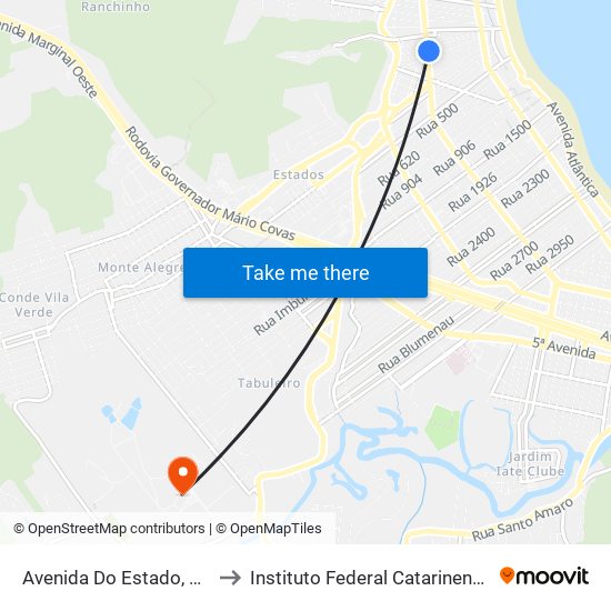 Avenida Do Estado, 06 to Instituto Federal Catarinense map