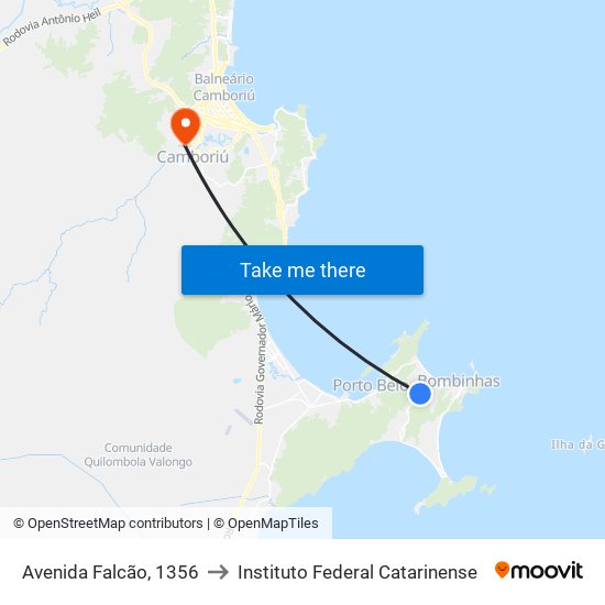 Avenida Falcão, 1356 to Instituto Federal Catarinense map