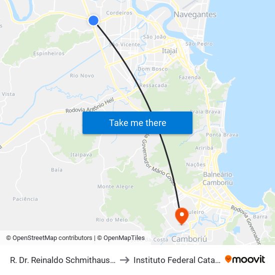 R. Dr. Reinaldo Schmithausen, 3825 to Instituto Federal Catarinense map