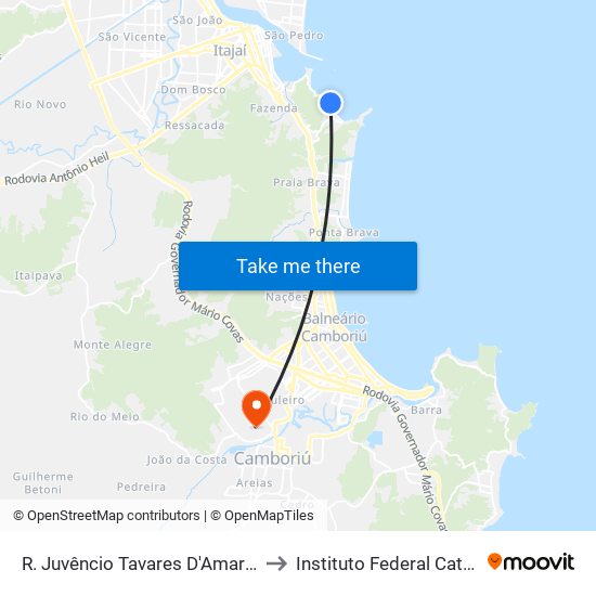 R. Juvêncio Tavares D'Amaral, 33-131 to Instituto Federal Catarinense map