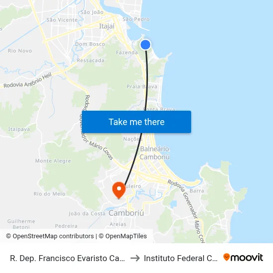 R. Dep. Francisco Evaristo Canziani, 633-809 to Instituto Federal Catarinense map