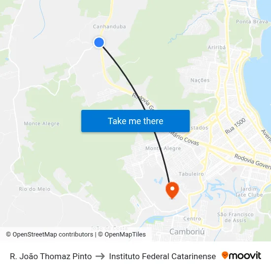 R. João Thomaz Pinto to Instituto Federal Catarinense map