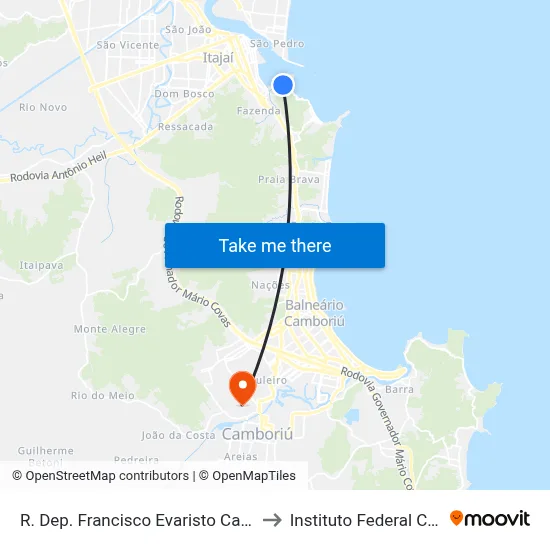 R. Dep. Francisco Evaristo Canziani, 168-434 to Instituto Federal Catarinense map