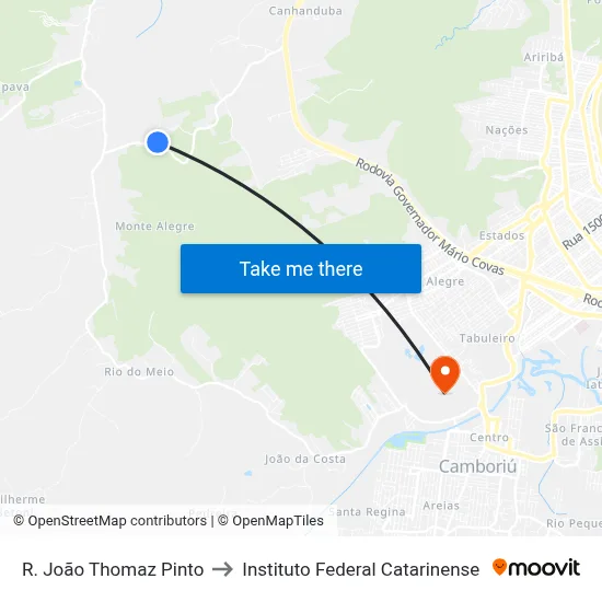 R. João Thomaz Pinto to Instituto Federal Catarinense map