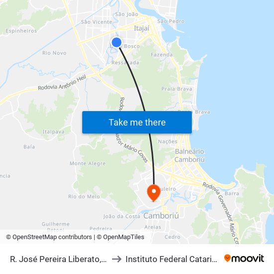 R. José Pereira Liberato, 2952 to Instituto Federal Catarinense map