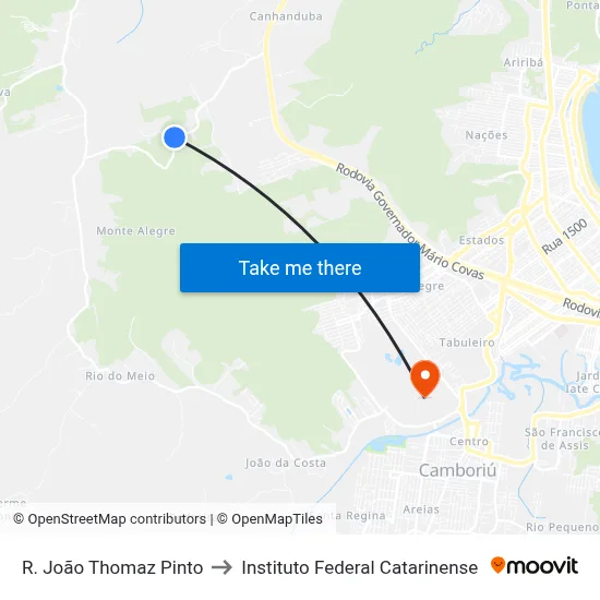 R. João Thomaz Pinto to Instituto Federal Catarinense map